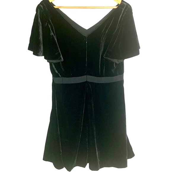 Ann Taylor Petite Velvet V-neck Flutter Short Sleeve A Line Dress Black Size 12P - Picture 5 of 12